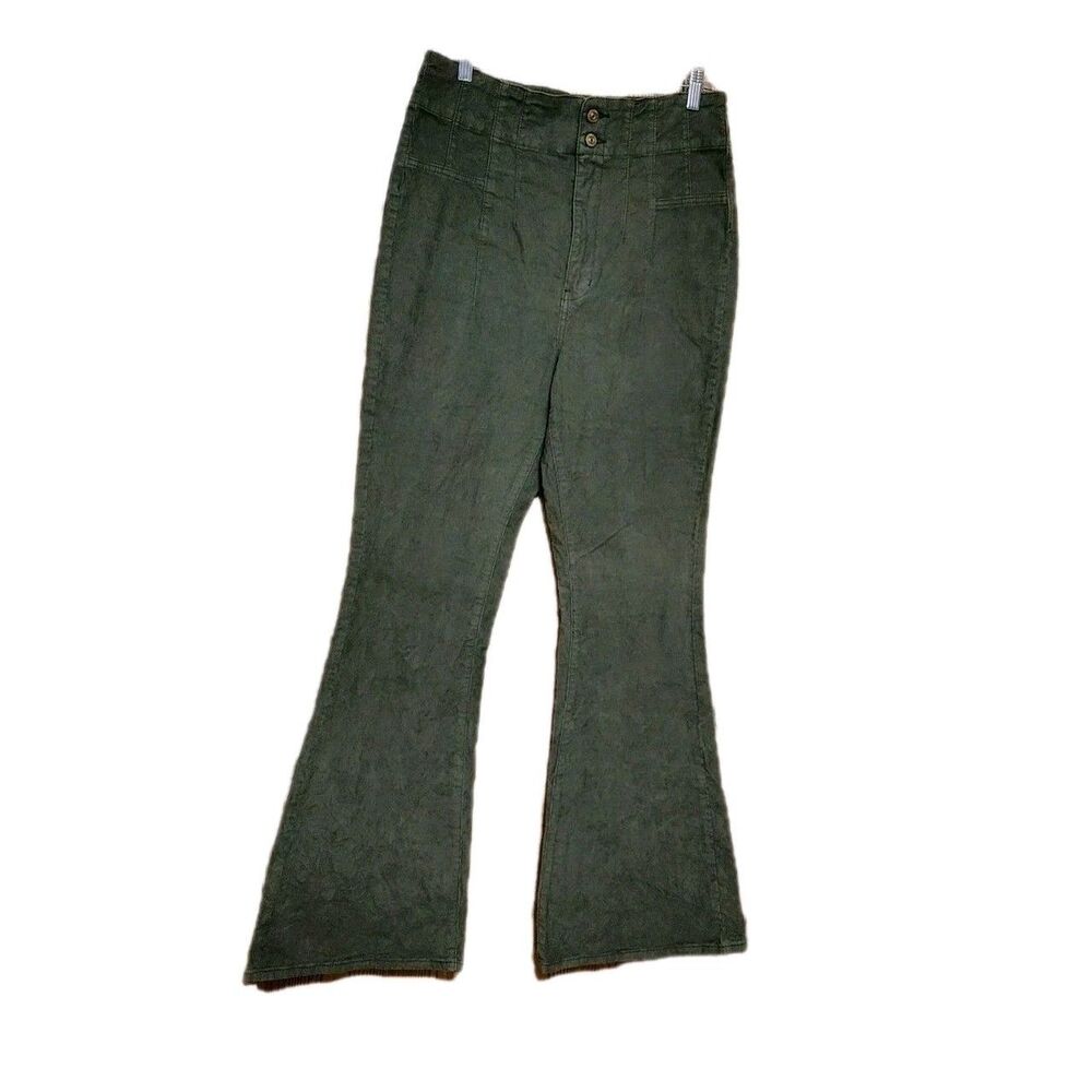 Free People Green Women's Corduroy Flare High Waisted Pants Size 32X33